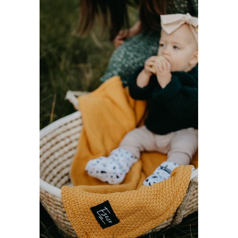 T-TOMI Gestrickte Decke Mustard