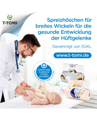 T-TOMI Orthopädisches Spreizhöschen für breites Wickeln - klettverschluss Blue bears (3-6kg)