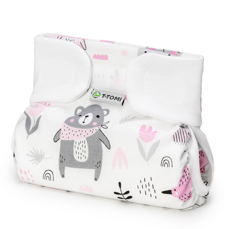 T-TOMI Orthopädisches Spreizhöschen für breites Wickeln - klettverschluss Pink bears (3-6kg)