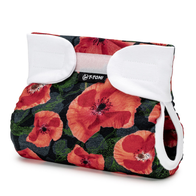 T-TOMI Orthopädisches Spreizhöschen für breites Wickeln - klettverschluss Poppies (5-9kg)