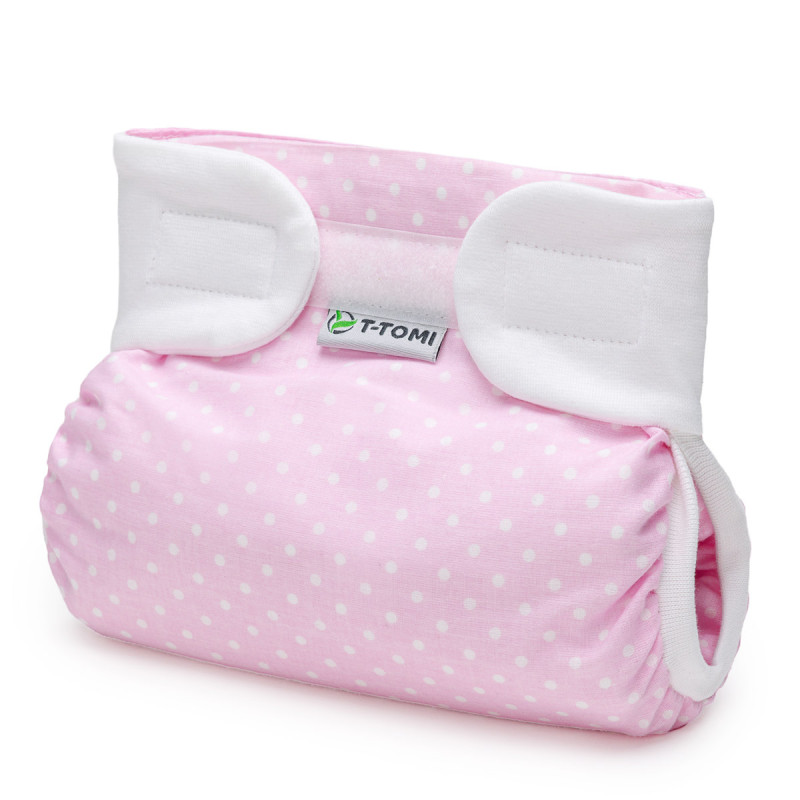 T-TOMI Orthopädisches Spreizhöschen für breites Wickeln - klettverschluss White dots (5-9kg)