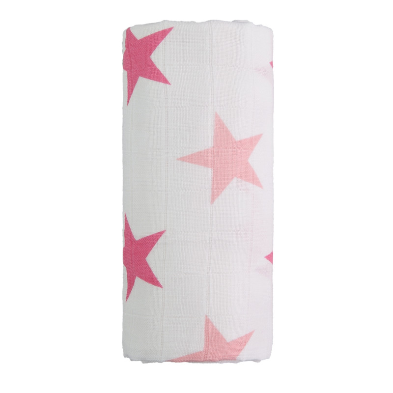 T-TOMI Grosses Baumwollmulltuch Pink stars